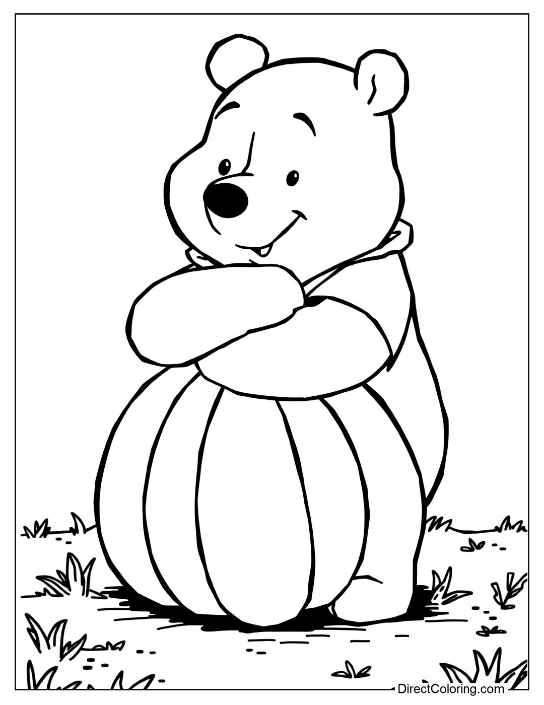 Winnie The Pooh with Halloween Pumpkin Color Page